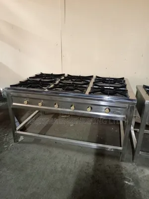 Commercial Stainless Steel Six-Burner Gas Cooker.