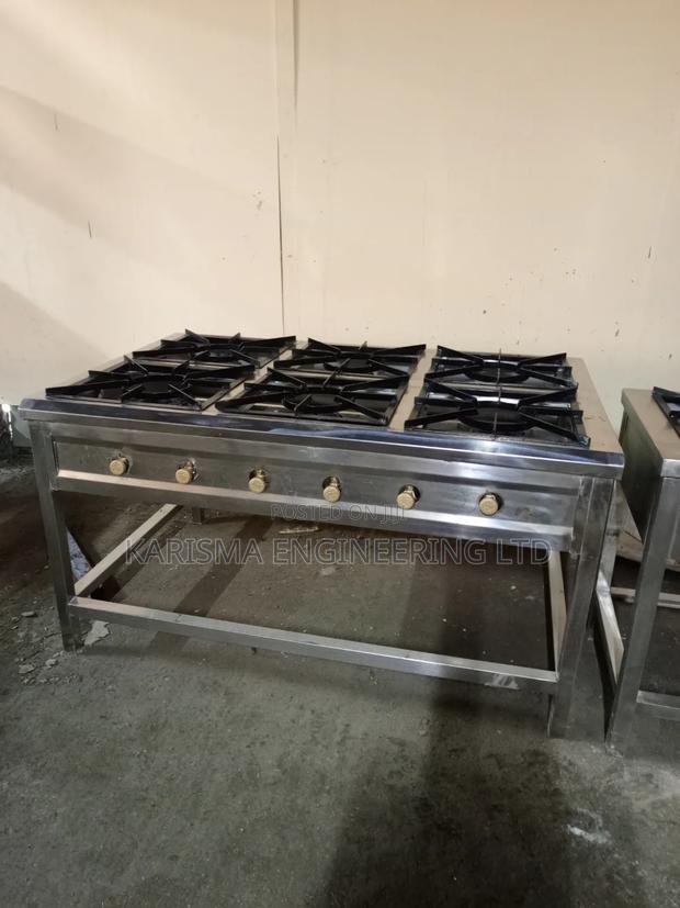 Commercial Stainless Steel Six-Burner Gas Cooker.