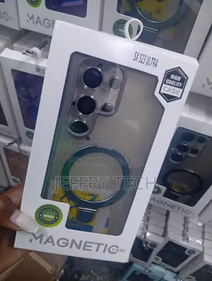 Samsung Galaxy S24 Clear Magnetic Phone Case With a Metal Stand Ring.