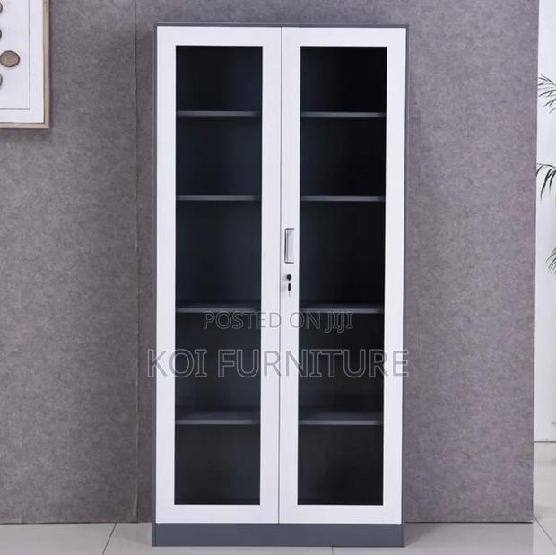 Office Cabinet: Modern Metallic Office Filing Cabinet With Glass Doors
