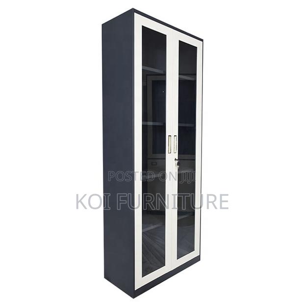 Office Cabinet: Modern Metallic Office Filing Cabinet With Glass Doors - thumbnail 2