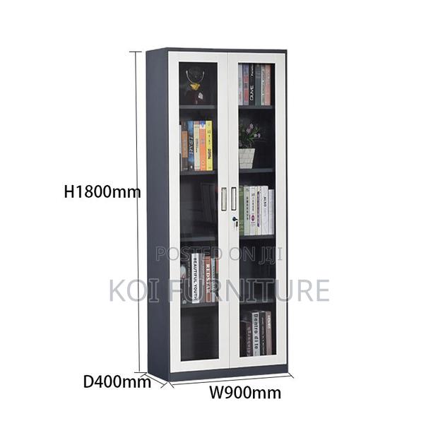 Office Cabinet: Modern Metallic Office Filing Cabinet With Glass Doors - thumbnail 3