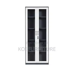 Office Cabinet: Modern Metallic Office Filing Cabinet With Glass Doors