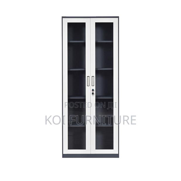 Office Cabinet: Modern Metallic Office Filing Cabinet With Glass Doors - thumbnail 4