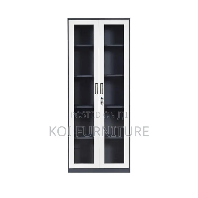Office Cabinet: Modern Metallic Office Filing Cabinet With Glass Doors