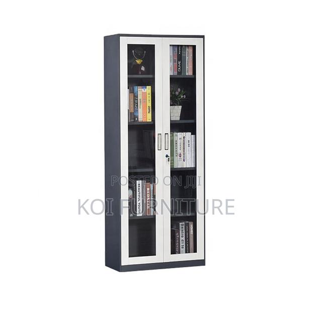 Office Cabinet: Modern Metallic Office Filing Cabinet With Glass Doors - thumbnail 5