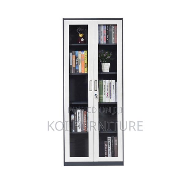 Office Cabinet: Modern Metallic Office Filing Cabinet With Glass Doors - thumbnail 6