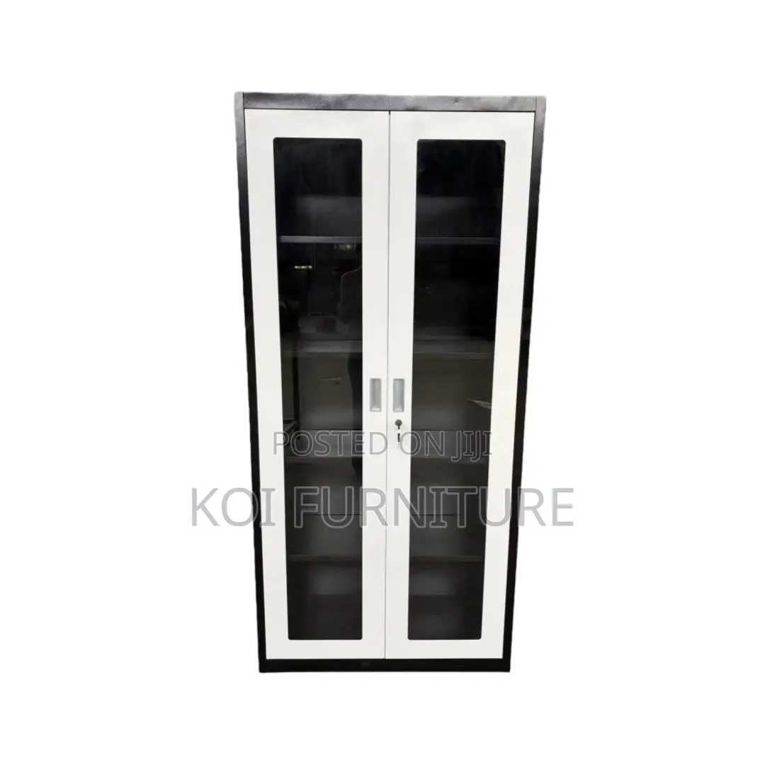 Office Cabinet: Modern Metallic Office Filing Cabinet With Glass Doors