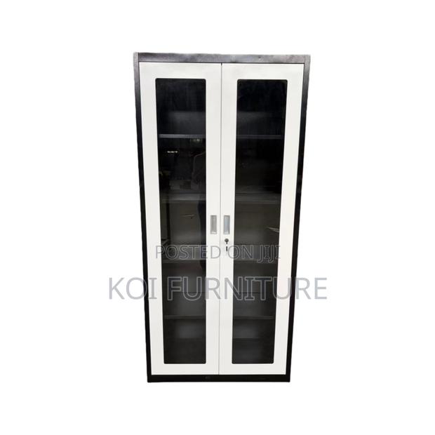 Office Cabinet: Modern Metallic Office Filing Cabinet With Glass Doors - thumbnail 7