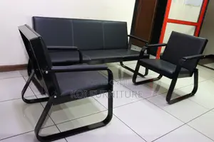 Office Sofa : B78 Black 5-Seater Office Waiting Sofa Set