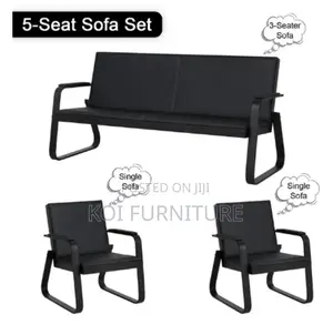 Office Sofa : B78 Black 5-Seater Office Waiting Sofa Set