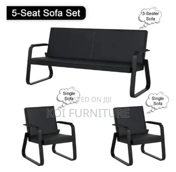 Office Sofa : B78 Black 5-Seater Office Waiting Sofa Set