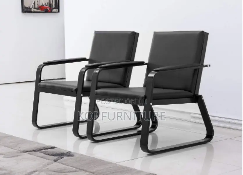 Office Sofa : B78 Black 5-Seater Office Waiting Sofa Set