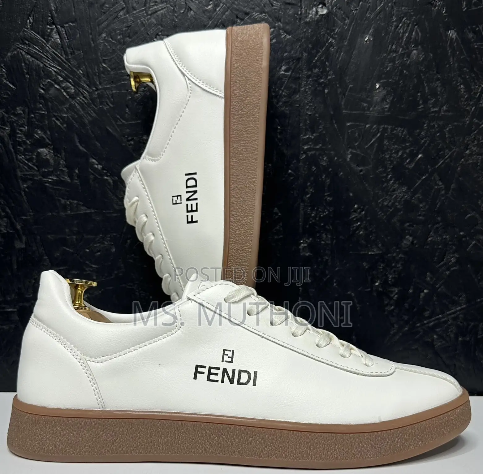 Fendi Match Low-Top Sneakers in Leather With a Beige Gum Sole