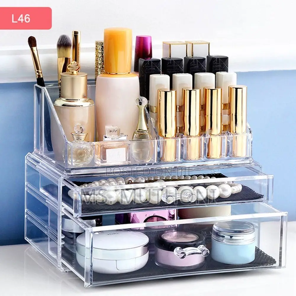 Clear Acrylic Makeup Organizer W/ Multiple Drawers Top Compartments