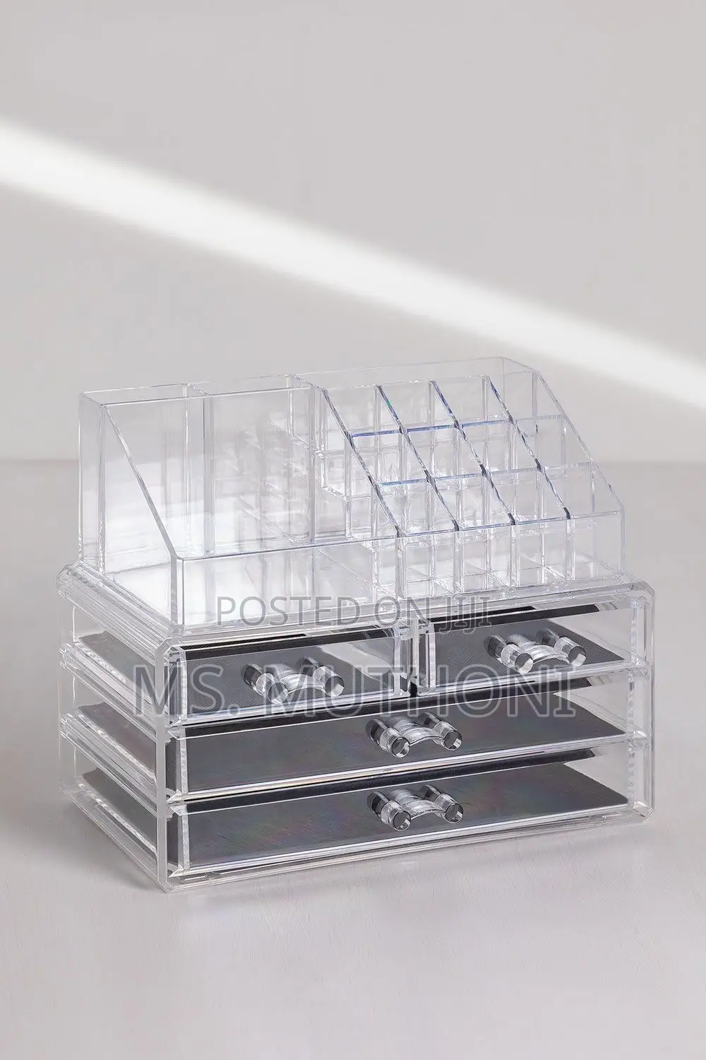 Clear Acrylic Makeup Organizer W/ Multiple Drawers Top Compartments