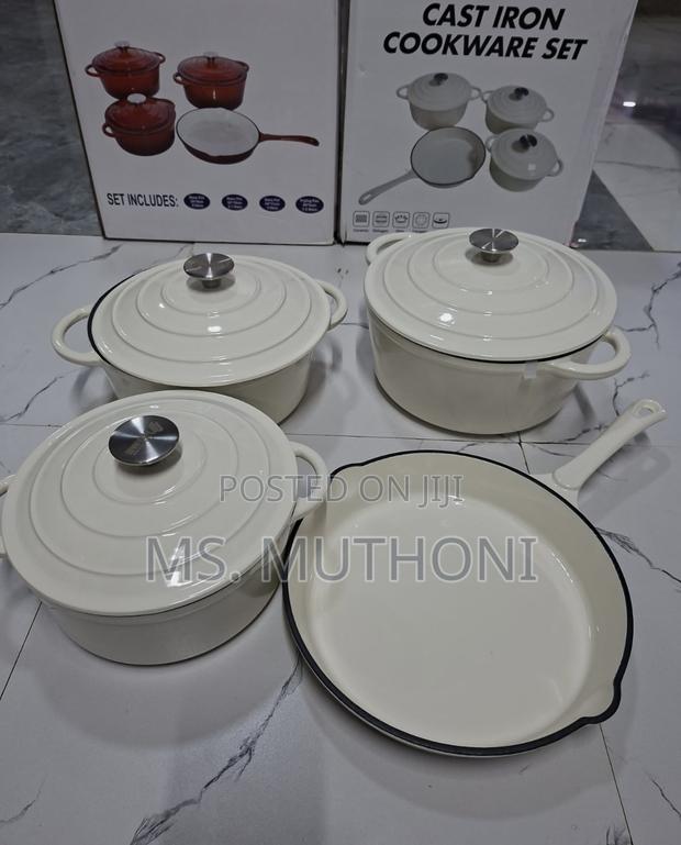 White / Silver Knobs 7pcs Cast Iron Cookware Set