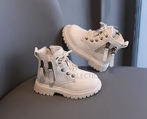 Beige Unisex Kids Leather Boots Size 21 to 30