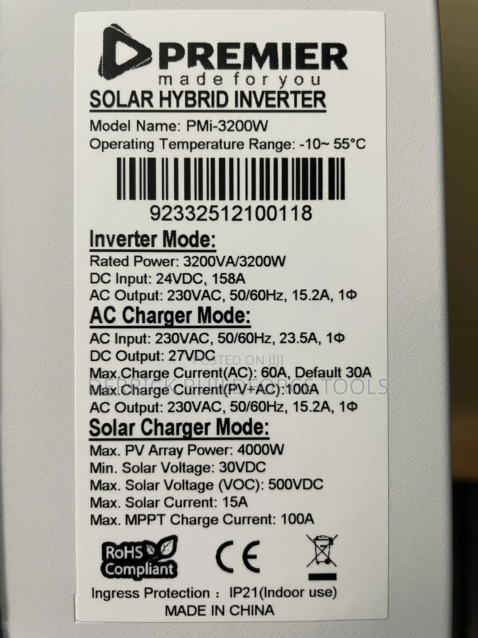 Premier 3.2kw 24v Hybrid Inverter With MPPT