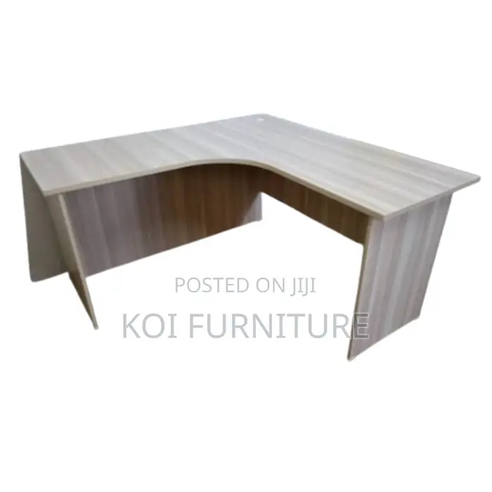 Office Desk : Light Wood Finish L-Shaped Office Desk Three Drawers -