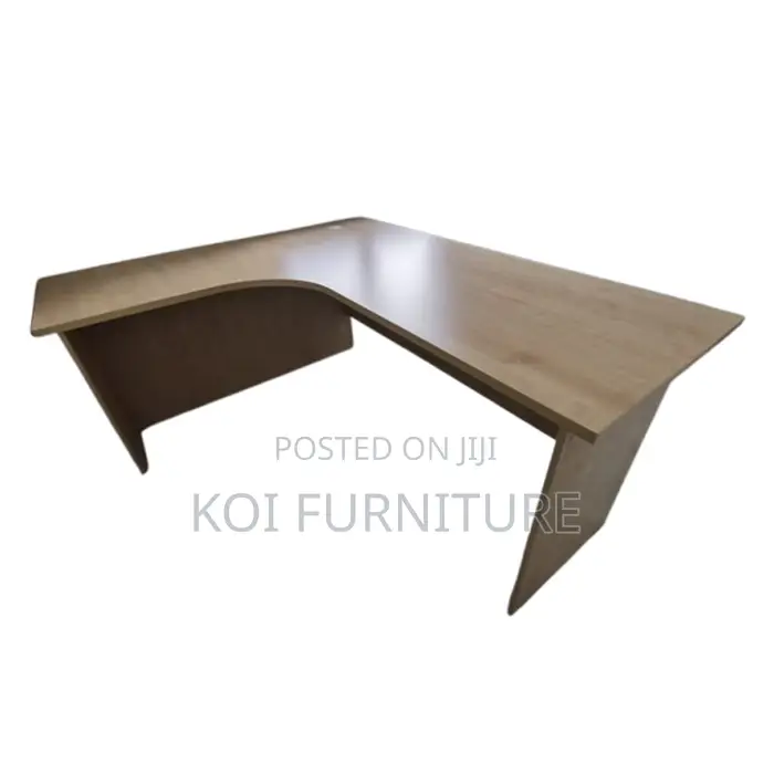 Office Desk : Light Wood Finish L-Shaped Office Desk Three Drawers -