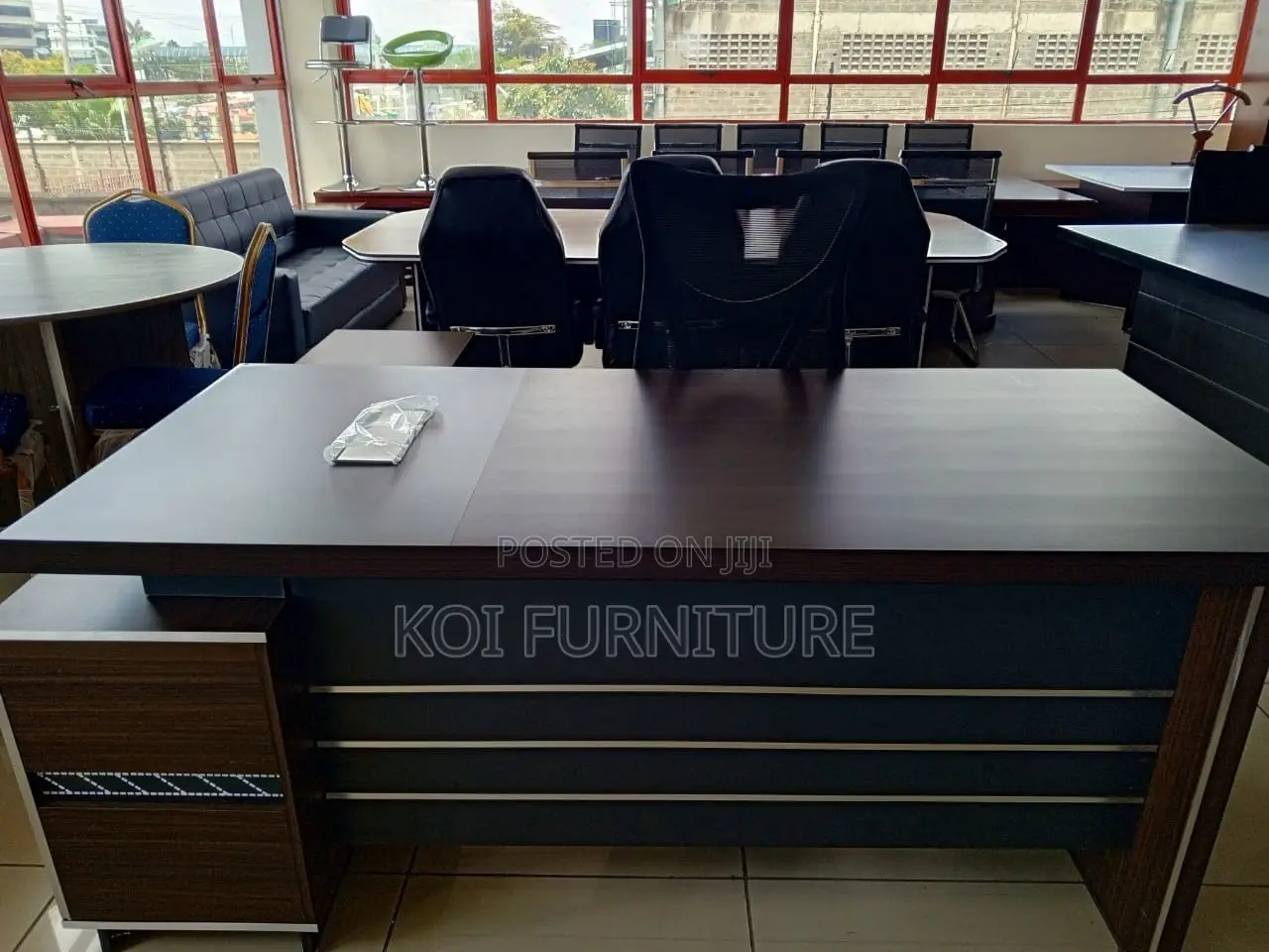 Office Desk : L12 1.8-M Executive Office Desk With a Dark Wood Finish