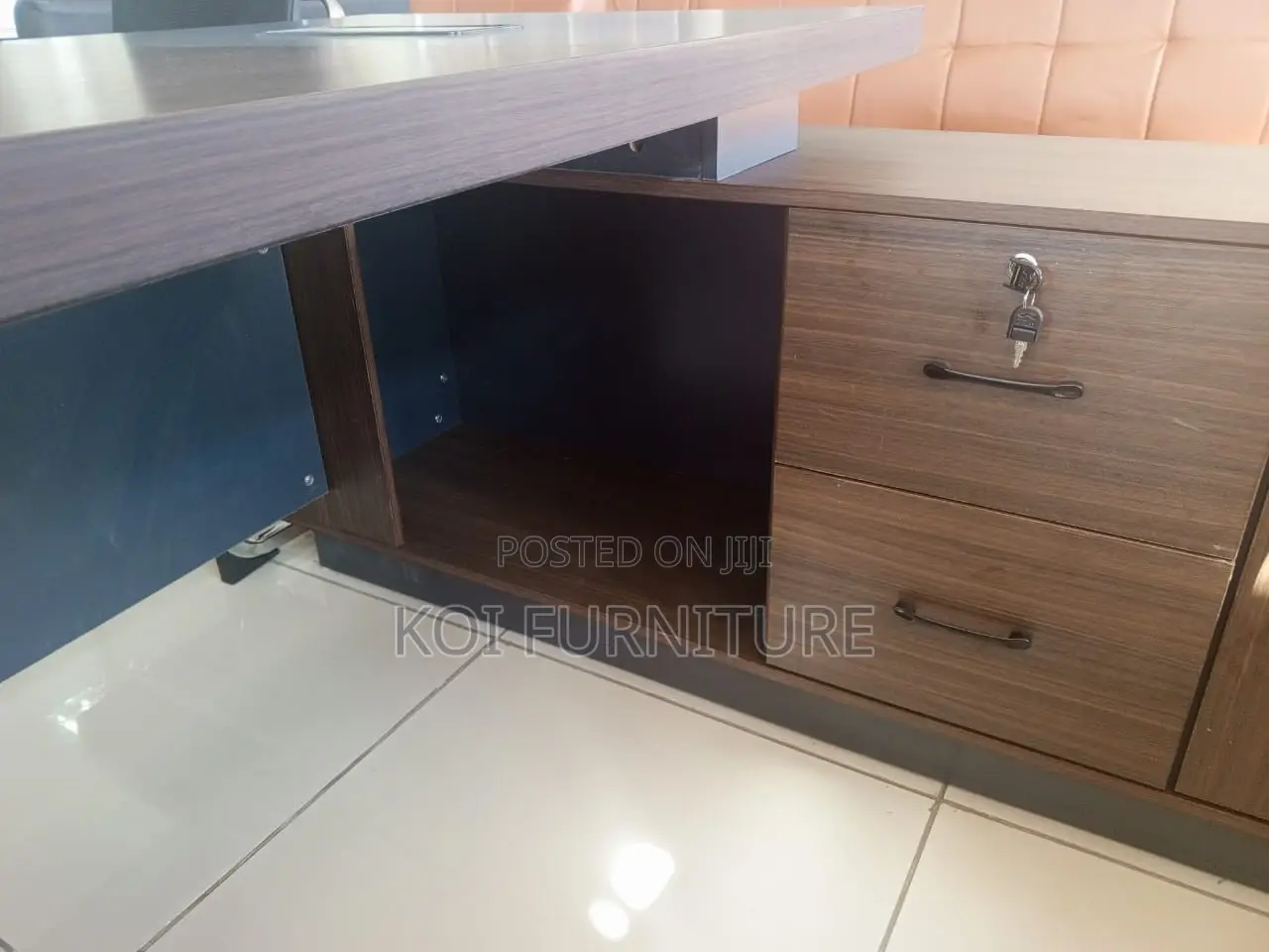 Office Desk : L12 1.8-M Executive Office Desk With a Dark Wood Finish