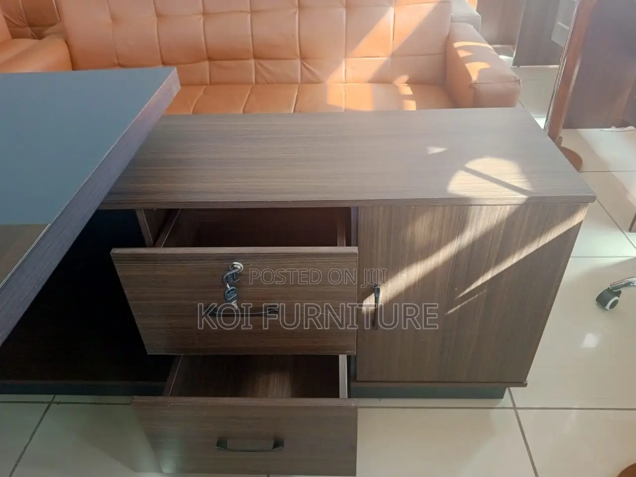 Office Desk : L12 1.8-M Executive Office Desk With a Dark Wood Finish
