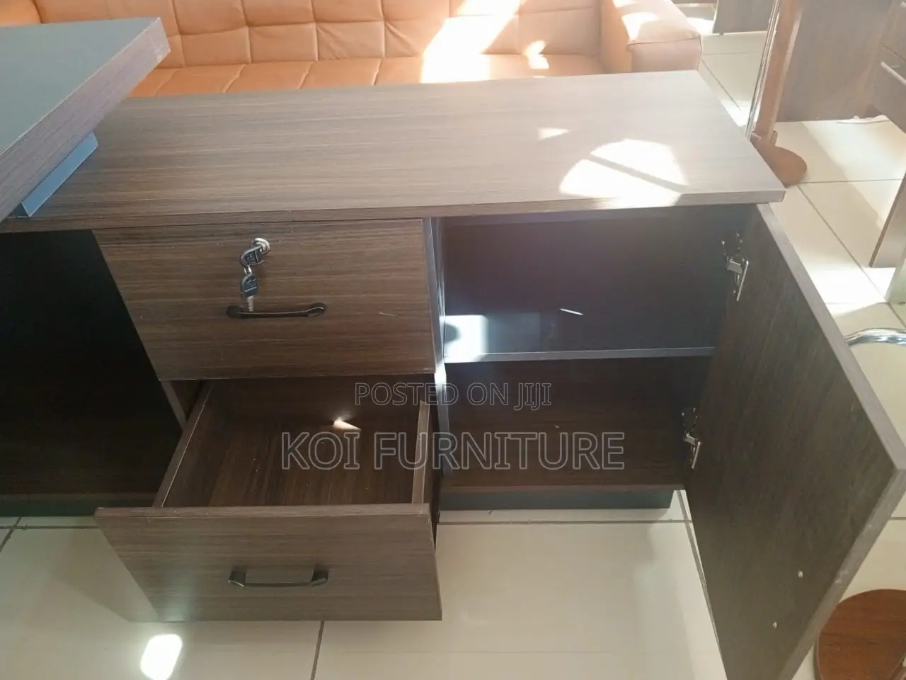 Office Desk : L12 1.8-M Executive Office Desk With a Dark Wood Finish