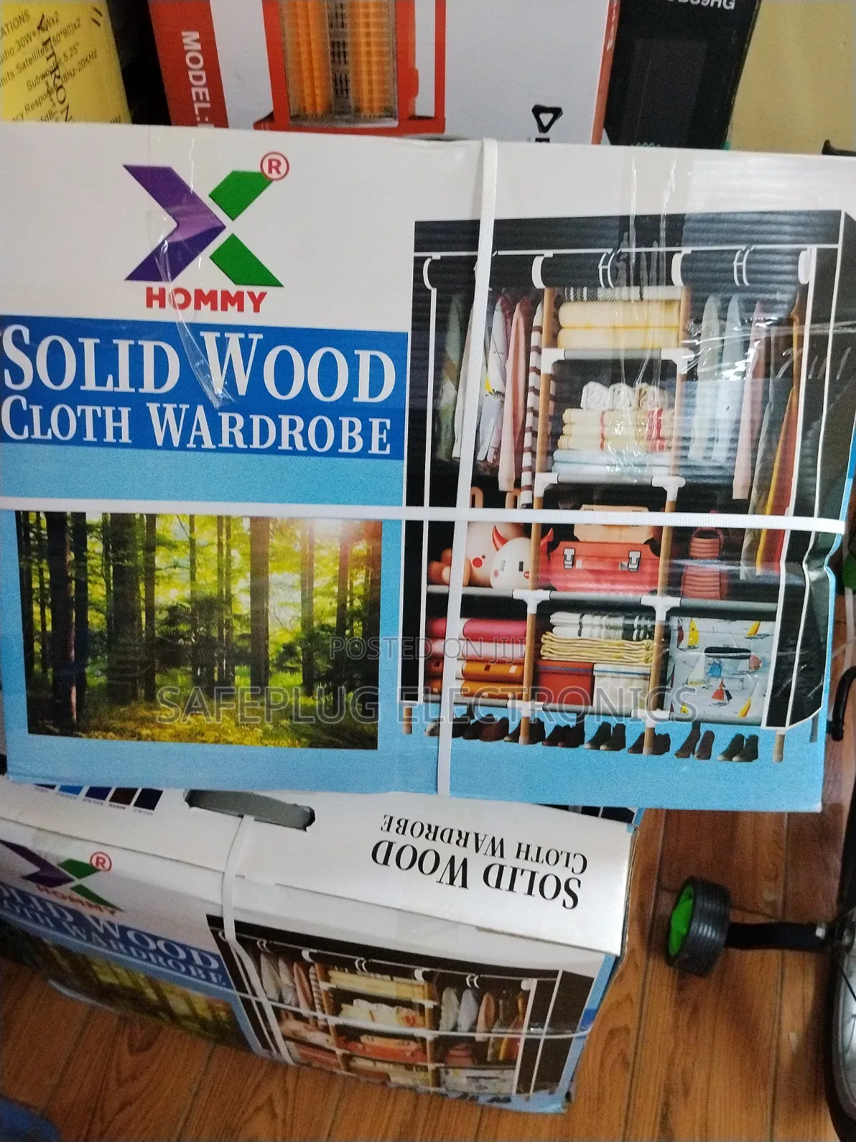 3-Column Portable Wooden Wardrobe With Cover