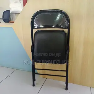 Office Chair : Padded Black Leather Foldable Chair With a Steel Frame