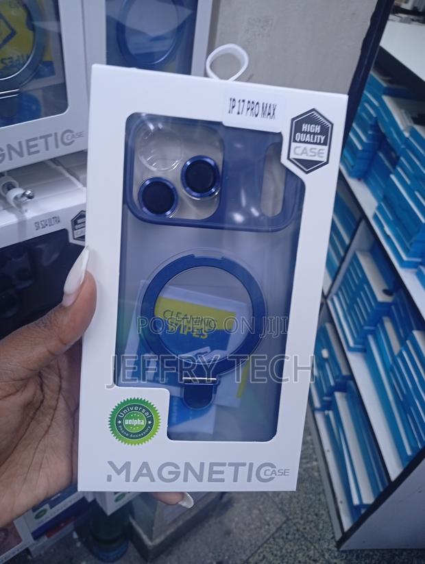 iPhone 17 Pro Max Transparent Blue J-Case Magnetic Stand Case