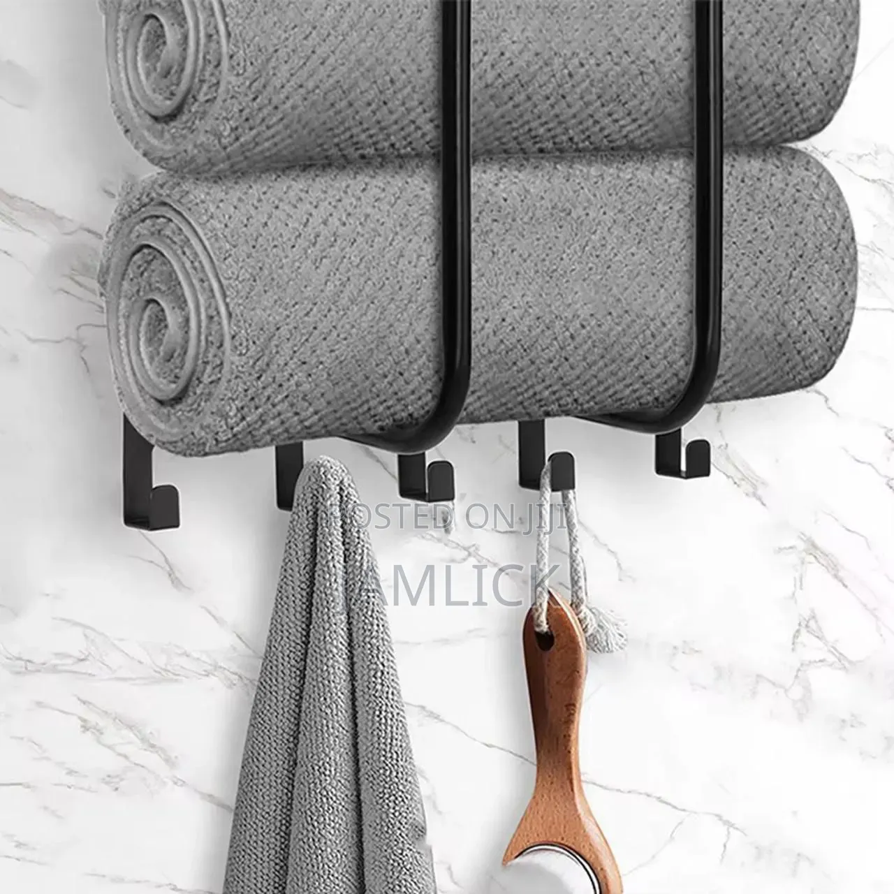 Multifunctional Bathroom Towel Holder With Metal Shelf 5 Hooks – Cr
