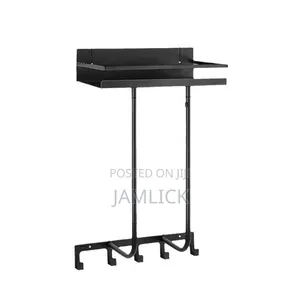 Multifunctional Bathroom Towel Holder With Metal Shelf 5 Hooks – Cr