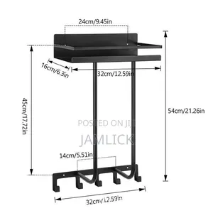 Multifunctional Bathroom Towel Holder With Metal Shelf 5 Hooks – Cr