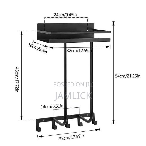 Multifunctional Bathroom Towel Holder With Metal Shelf 5 Hooks – Cr - thumbnail 4