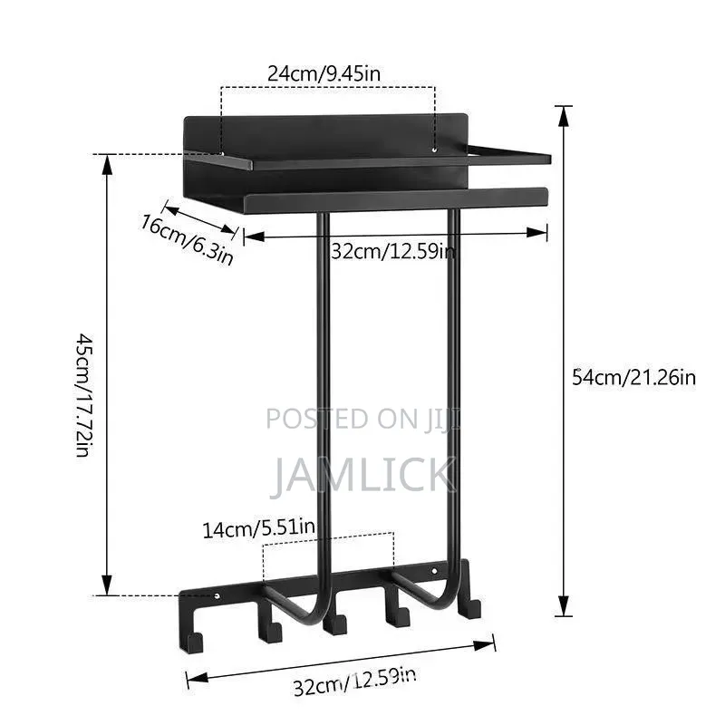 Multifunctional Bathroom Towel Holder With Metal Shelf 5 Hooks – Cr