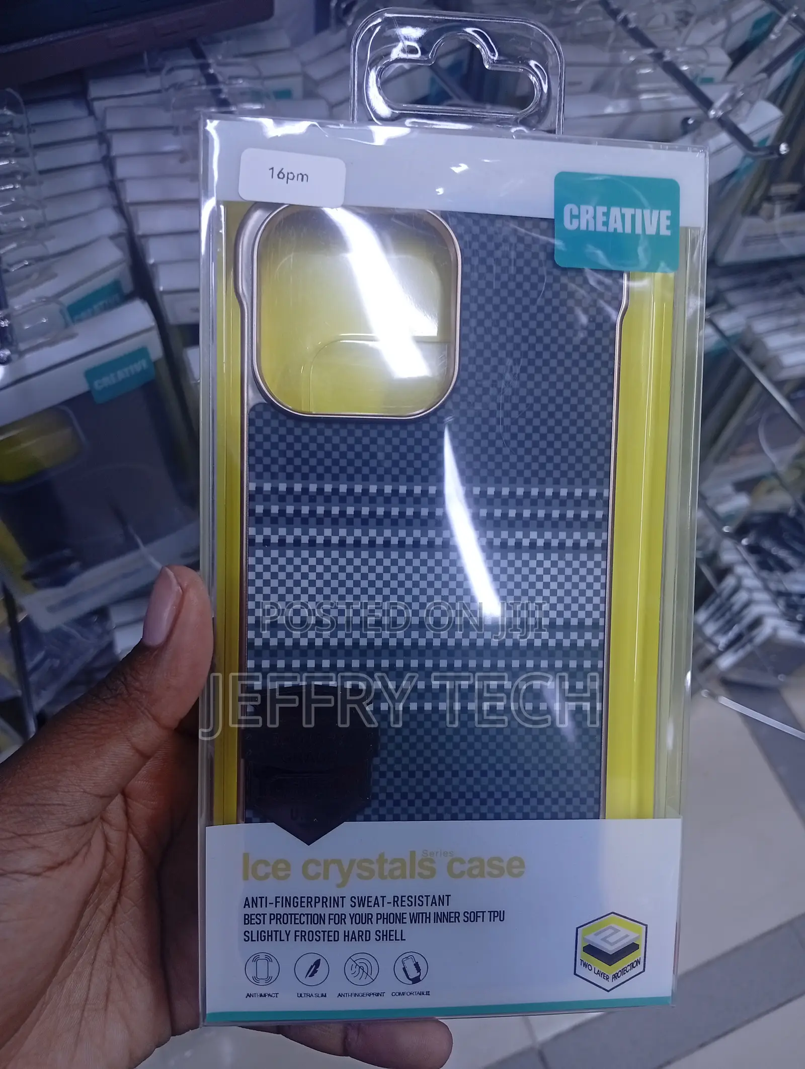 iPhone 15 Pro Max Checkered Carbon Fiber Texture and Yellow Sides Cov