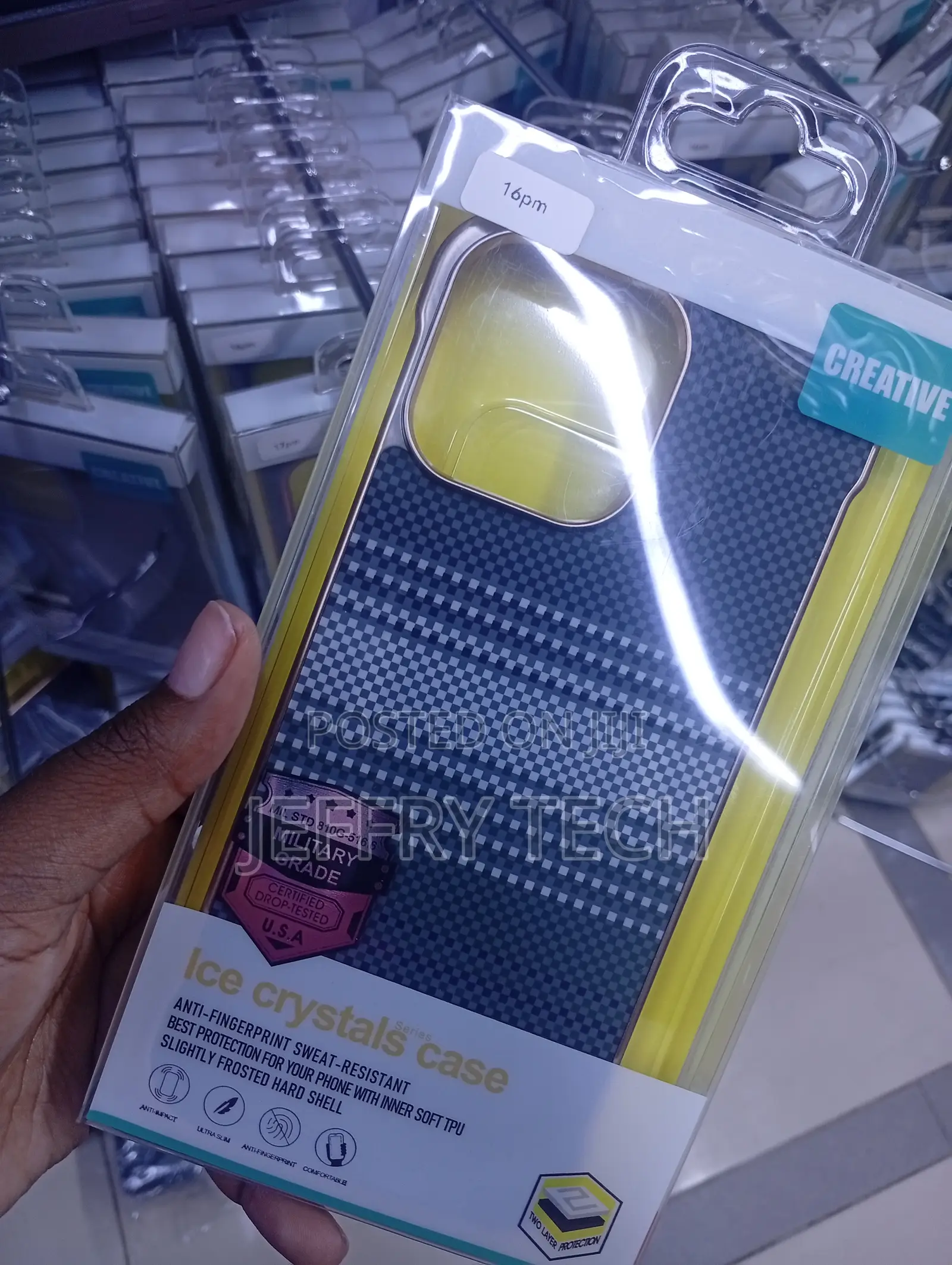iPhone 15 Pro Max Checkered Carbon Fiber Texture and Yellow Sides Cov