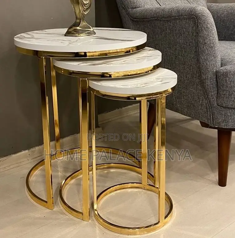 Nesting Table: Round Metal End Table With Gold Finish