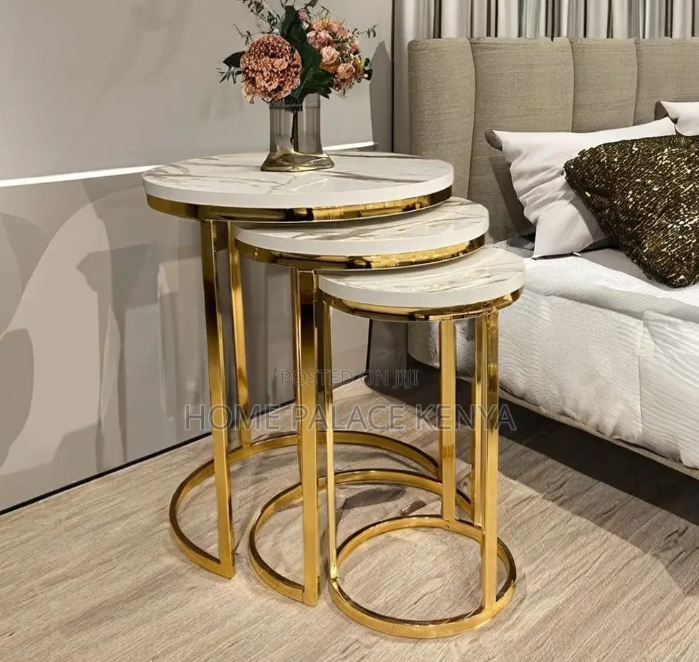 Nesting Table: Round Metal End Table With Gold Finish