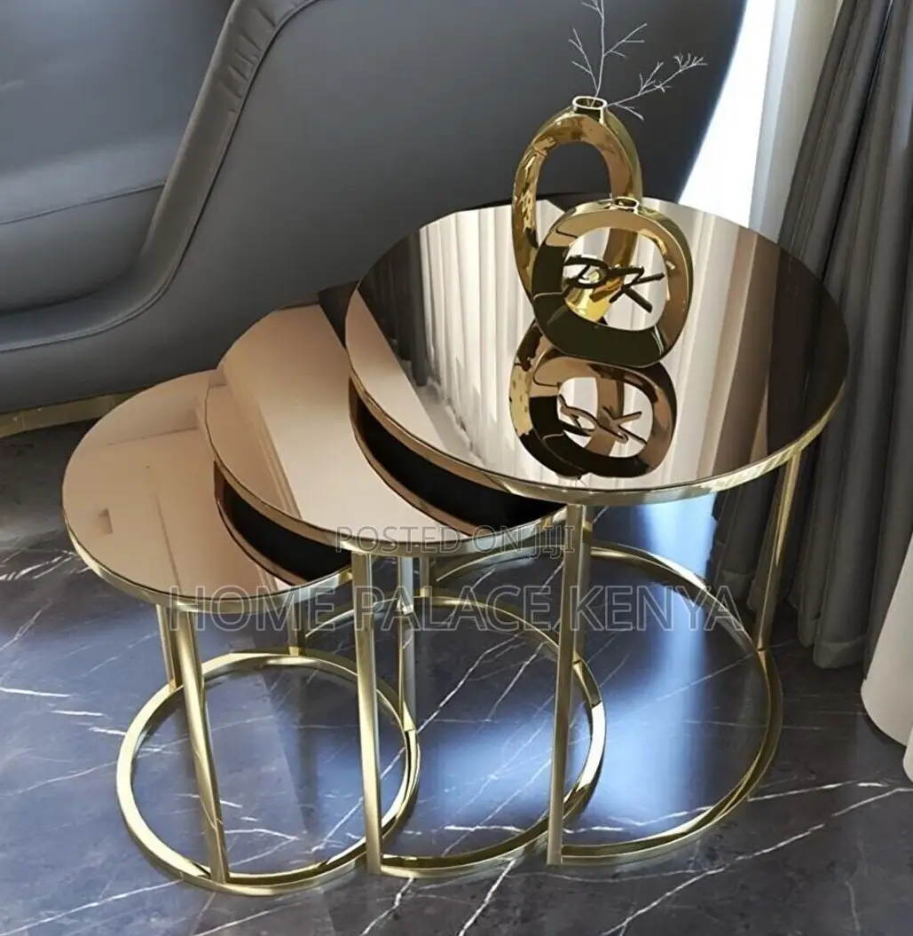 Nesting Table: Round Metal End Table With Gold Finish