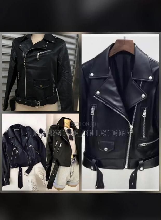 Ladies Plain Coloured Crop Leather Jacket - thumbnail 3