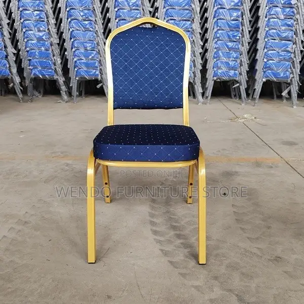 Office Chair : Banquet Chair With a Blue Patterned Cushion