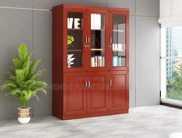 Office Cabinet : 3-Door Wooden Office Cabinet With a Mahogany Finish