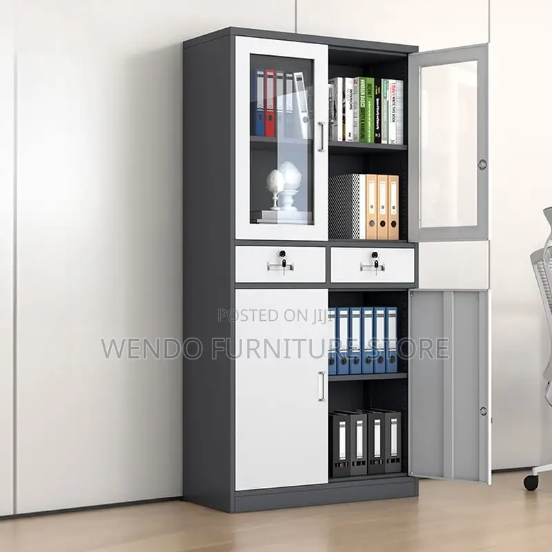 Office Cabinet :V5 White Metallic Office Filing Cabinet -Glass Door