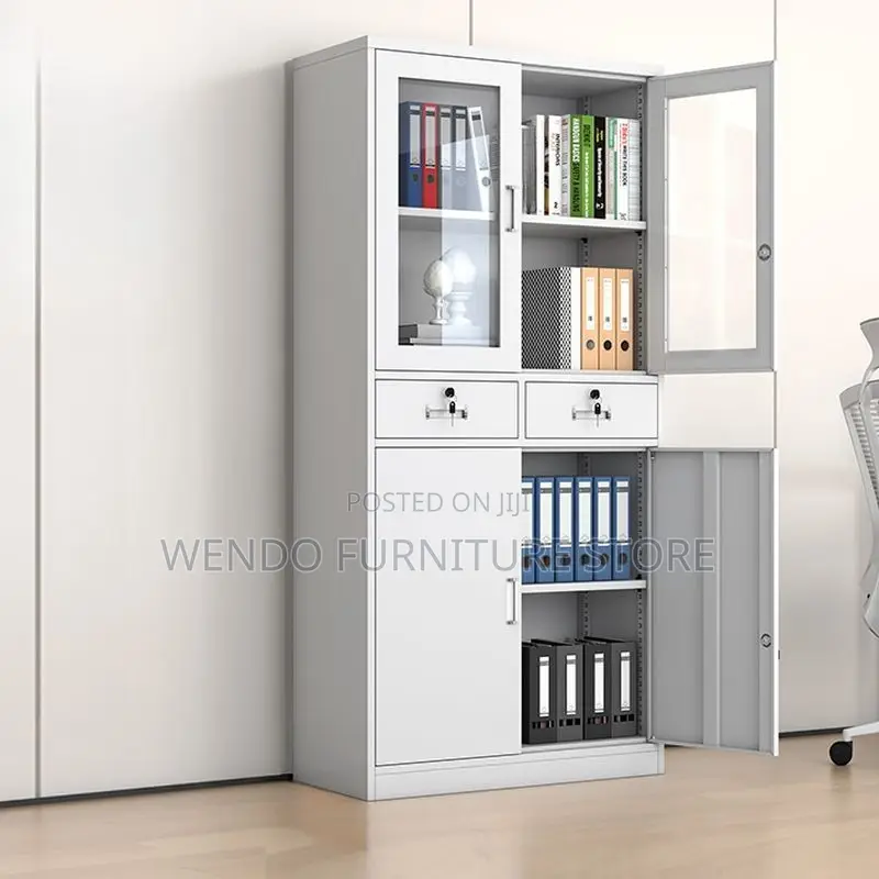Office Cabinet :V5 White Metallic Office Filing Cabinet -Glass Door