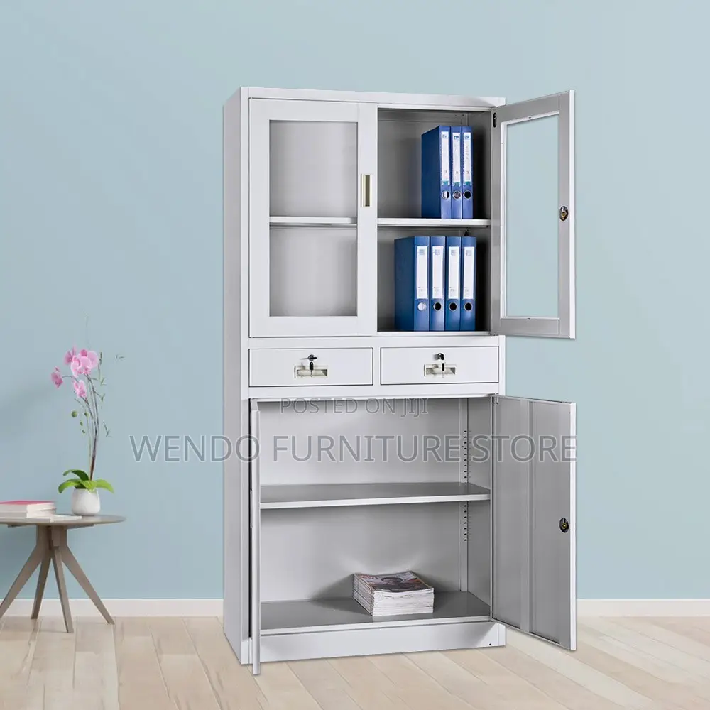 Office Cabinet :V5 White Metallic Office Filing Cabinet -Glass Door