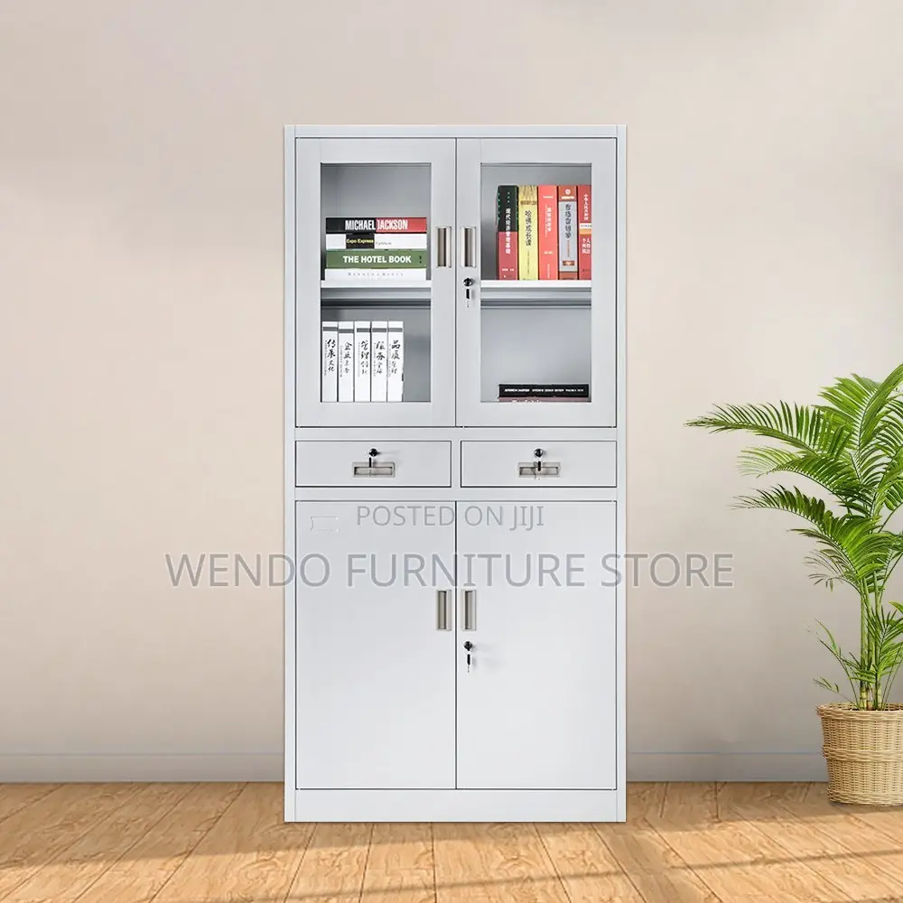 Office Cabinet :V5 White Metallic Office Filing Cabinet -Glass Door