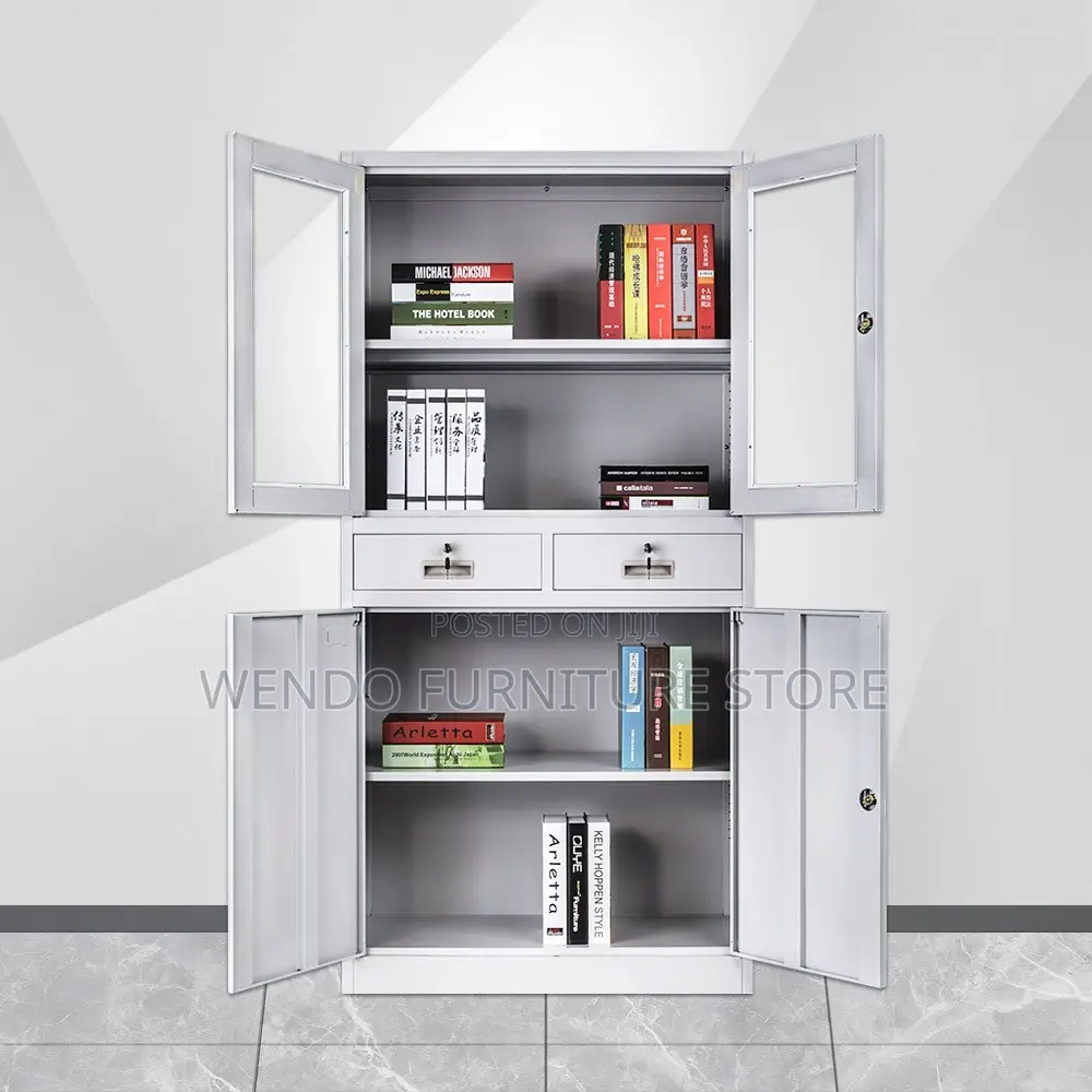 Office Cabinet :V5 White Metallic Office Filing Cabinet -Glass Door